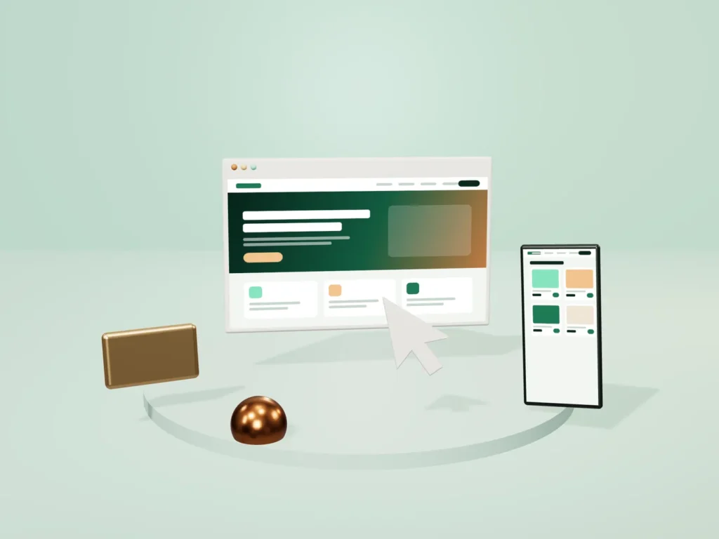 Nettleservindu med nettside og mobil med nettbutikk